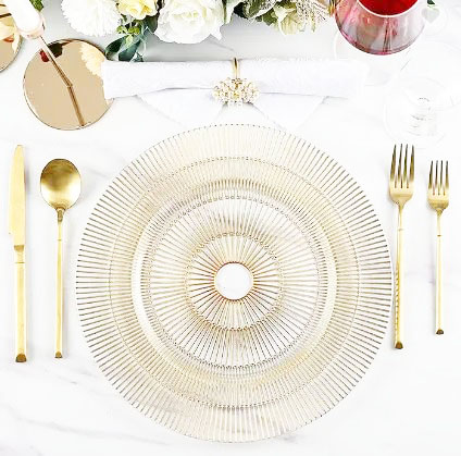 Embossed Rose Glass Gold Plates